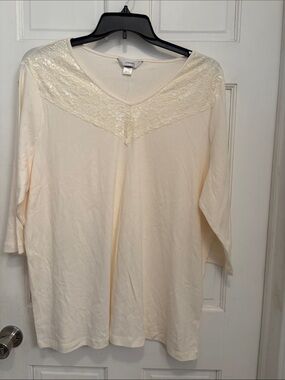 C J Banks Ivory Lace-Trim V-Neck Long Sleeve Top Size 2X NWT